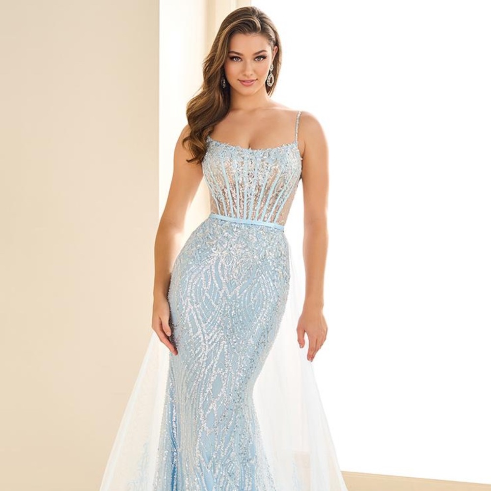ellie wilde Ice Blue Beaded Mesh Prom Gown